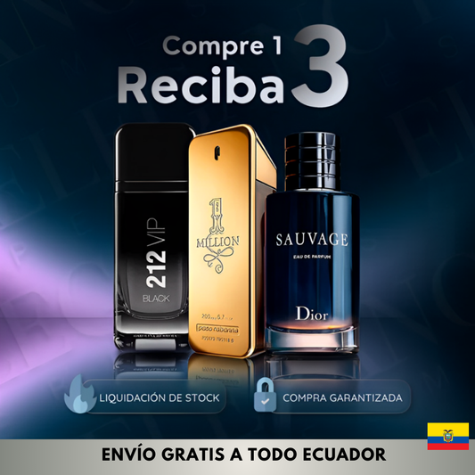 KIT TRIO DE LUJO - 212 VIP BLACK + SAUVAGE + ONE MILLION